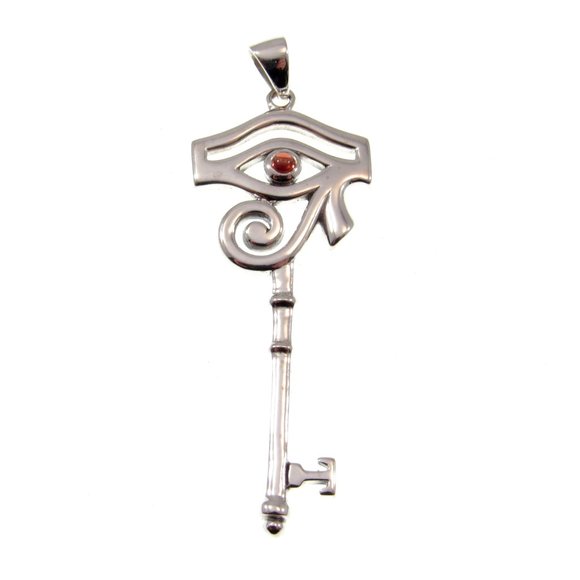 Solid 925 Sterling Silver Eye of Horus Spiritual Enchangement Key Pendant w/Gem - Picture 6 of 8
